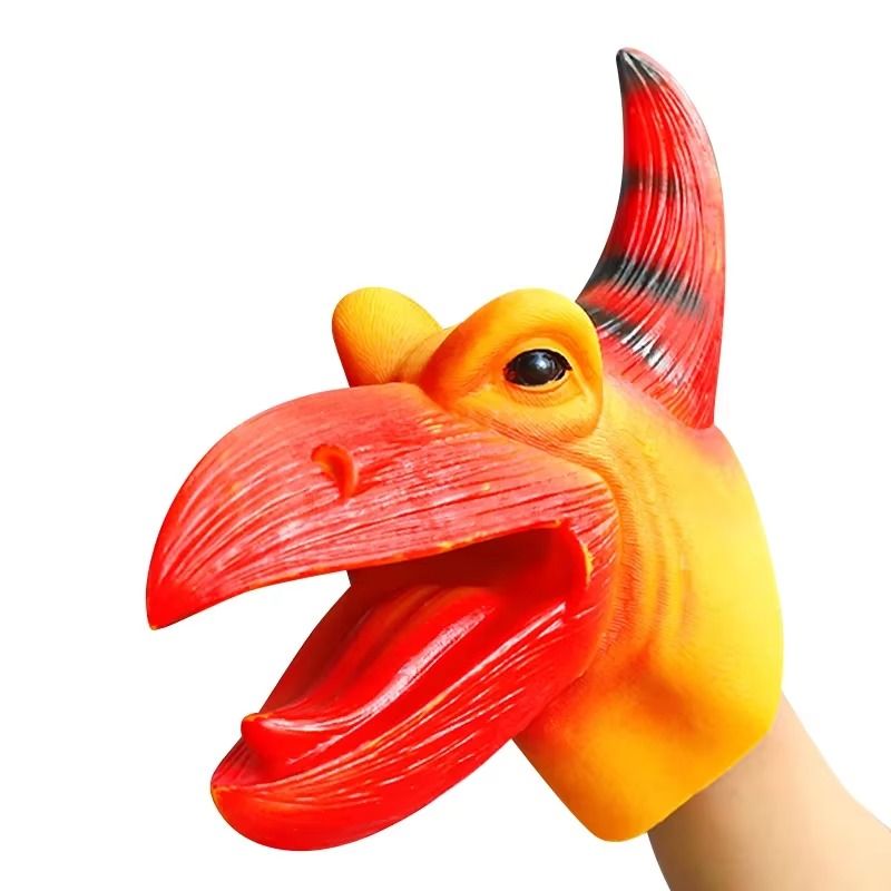 Marionnette à main ptéranodon orange en caoutchouc souple portée sur la main - EducaKid